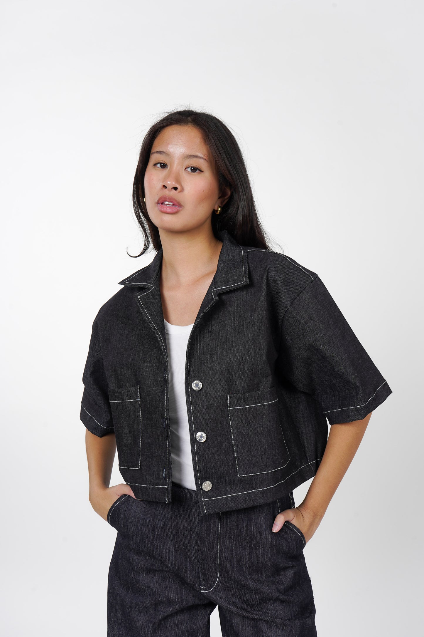 Preorder: Denim Crop Polo